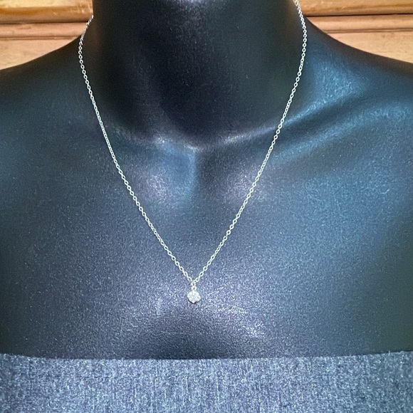 Solid Stamped 14K White Gold Natural Round Cut Diamond Solitaire Charm Necklace - Picture 3 of 17